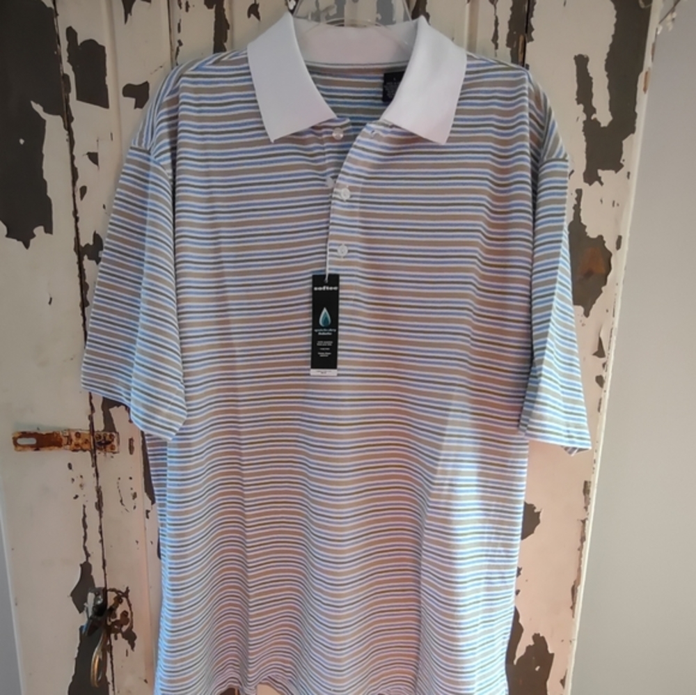 Large, by Softec, Blue, White, Green, and Tan Striped, NWOT